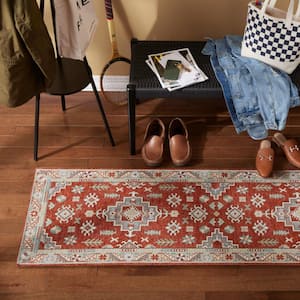 Luxe Livie Forever Vintage Rust Ivory 24 in. x 72 in. Machine Washable Runner Kitchen Mat