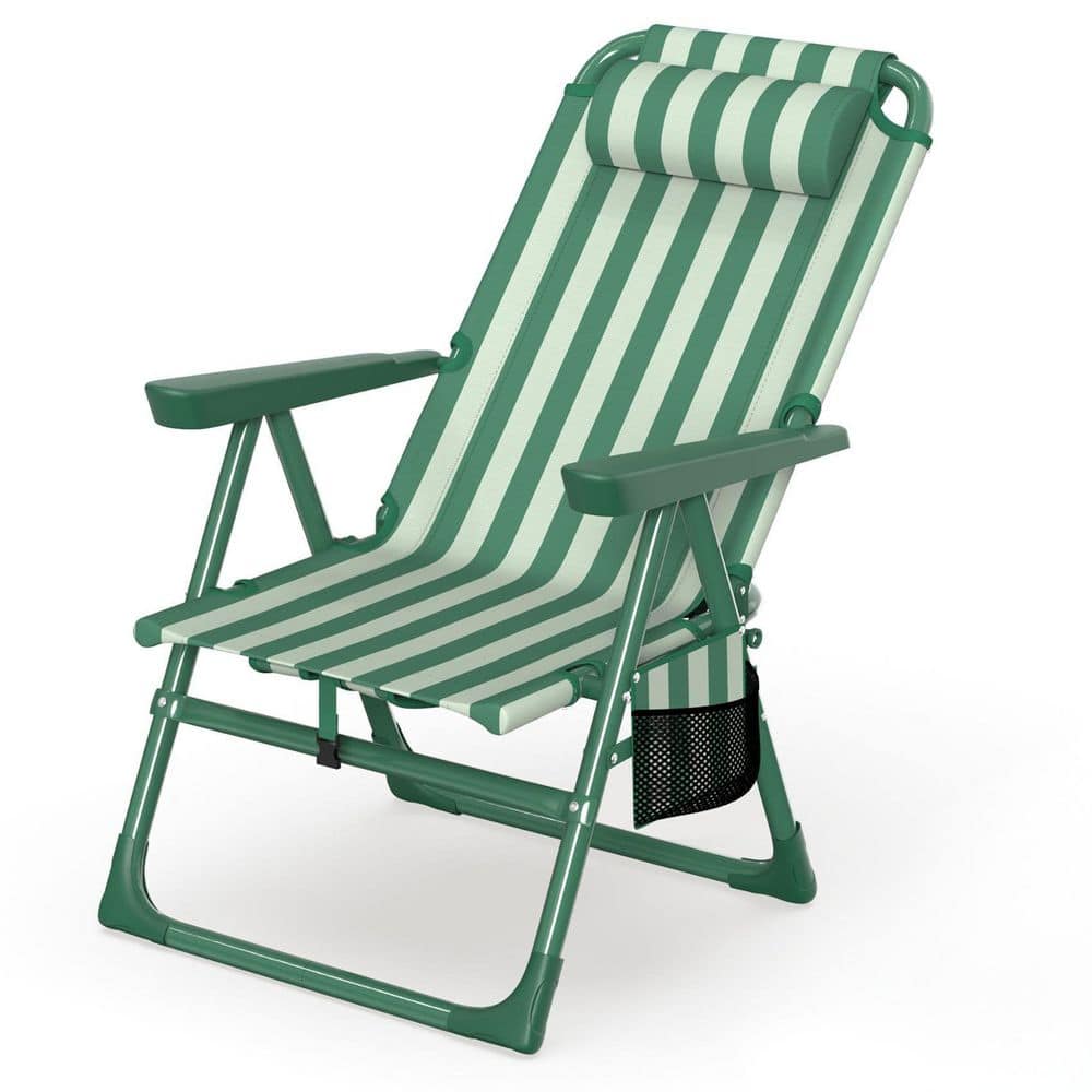 SUKLOM Folding Beach Chair Cup Holder, High-Back Recliner, 350 lbs
