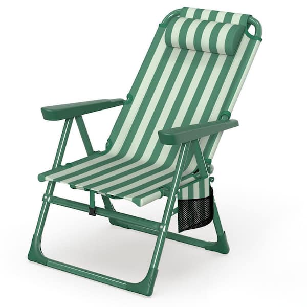 SUKLOM Folding Beach Chair Cup Holder, High-Back Recliner, 350 lbs