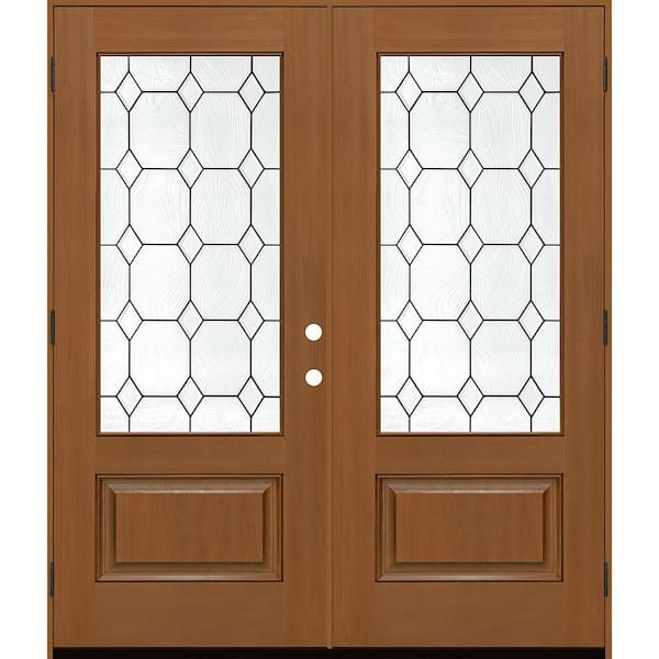 Regency 64 in. x 80 in. 3/4L Marquise Glass RHOS Autumn Wheat Fiberglass Double Prehung Front Door with 6-9/16 Jamb