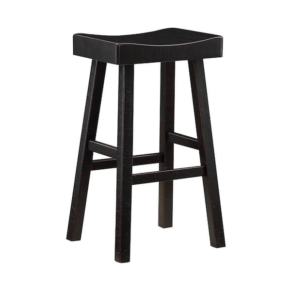 Lazzara Oxton 30 in. Black Wood Pub Height Stool with Wood Seat