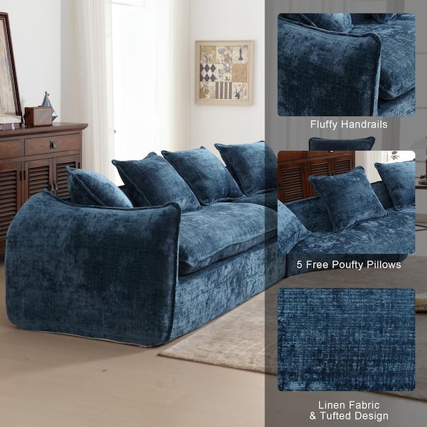 HOMEFUN 126 in. Straight Arm Chenille Curved Modular Large