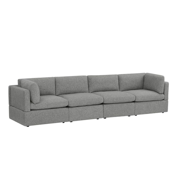 Thorton 136 in. Modular Track Arm Performance Fabric 4-Piece Large Sofa in Grey
