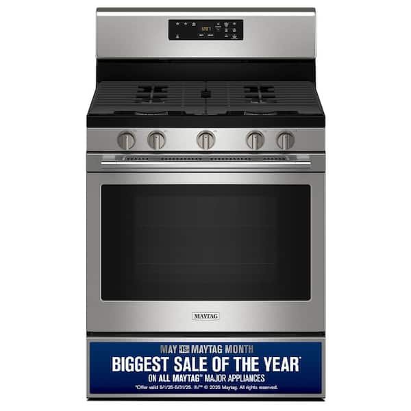 Maytag 30 in. 5 Burners Freestanding Gas Range in Fingerprint Resistant Stainless Steel with High Temp Self Clean