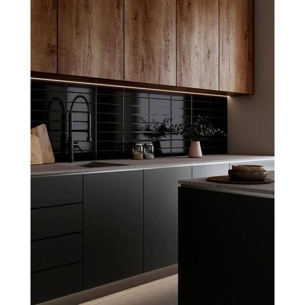 CRUZ BAY STUDIO Facet 3in. x6in. Black Gloss Ceramic Subway Tile