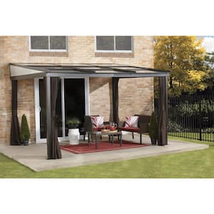 Budapest 10 ft. x 12 ft. Dark Brown Wall Mounted Insulated And Retractable Rustproof Aluminum Framed Gazebo