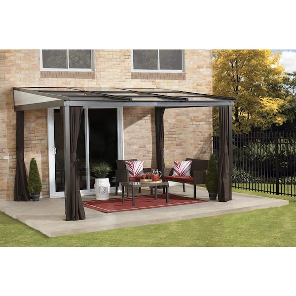 Sojag Budapest 10 ft. x 12 ft. Dark Brown Wall Mounted Insulated And Retractable Rustproof Aluminum Framed Gazebo
