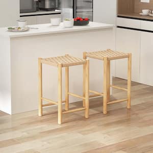 26 in. Dining Bar Stool Counter Height with Rubber Wood Woven Saddle Seat Set of 2