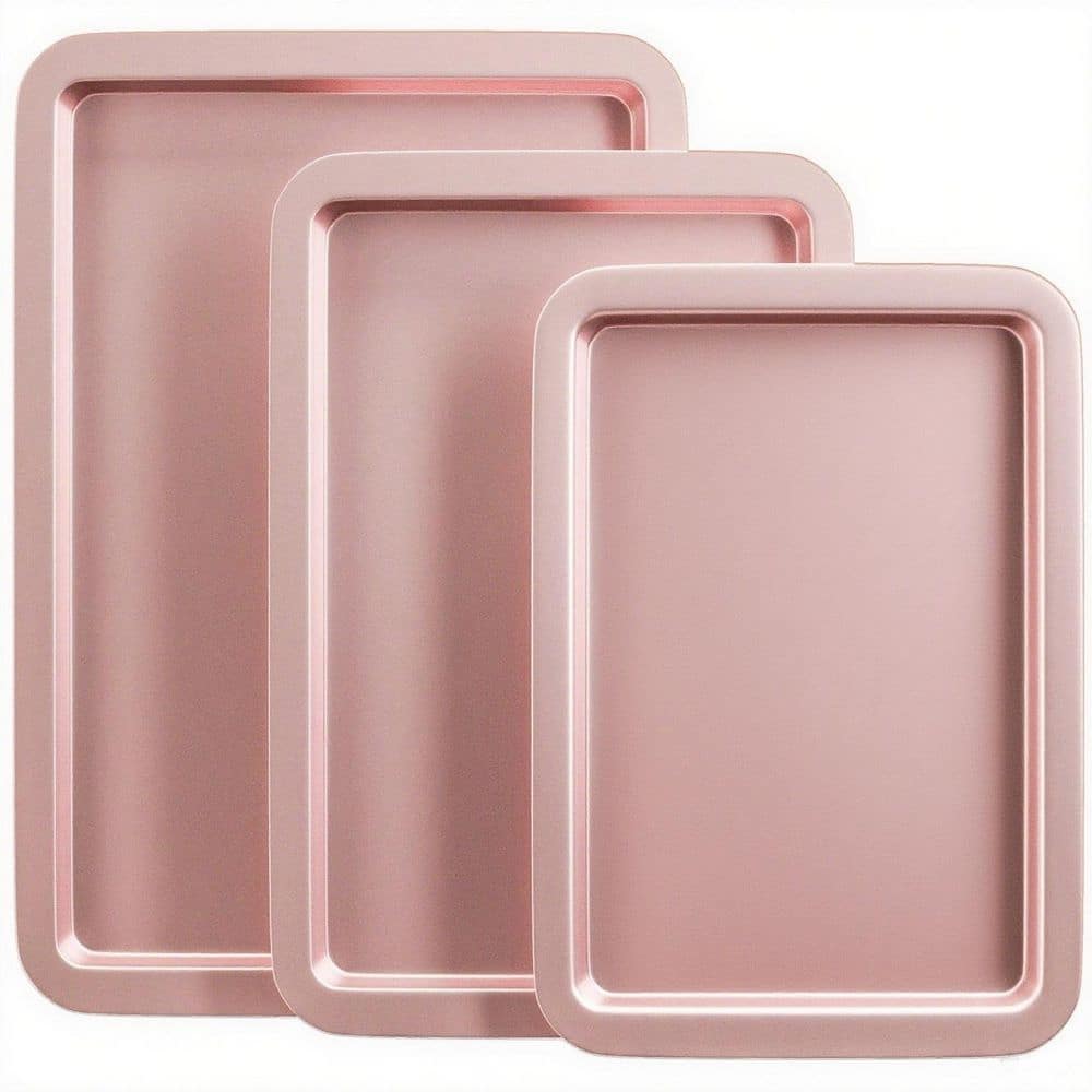 Wudkey 3-Piece Nonstick Ceramic Pink Baking Sheet Pan Set with Wider ...