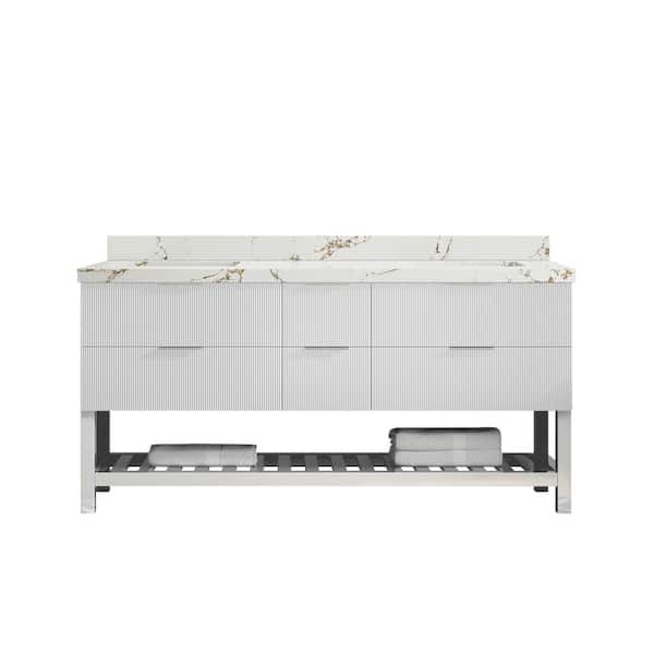 Willow Collections Catalina 72 in. W x 22 in. D x 36 in. H Double Sink Bath Vanity in White with 2 in. Viola Brown Qt. Top