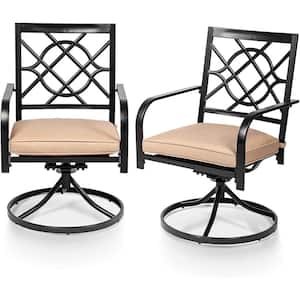 Patio Swivel Metal Outdoor Dining Chair with Brown Cushion (2-Pack)