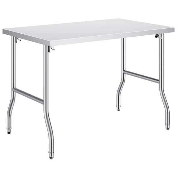 Folding Table Silver Stainless Steel 48 x 30 in. Kitchen Prep Table with Heavy-Duty Workstation, 300 lbs. Load