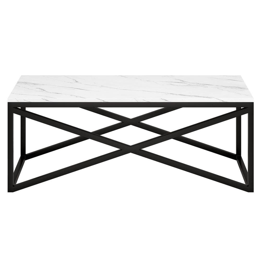 Rectangular Blackened Bronze Coffee Table with Faux Marble Top