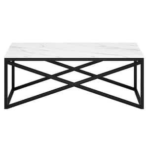 Calix 46 in. Blackened Bronze Rectangular Coffee Table with Faux Marble Top
