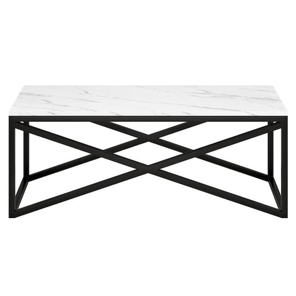 Meyer&Cross Calix 46 in. Blackened Bronze Rectangular Coffee Table with Faux Marble Top
