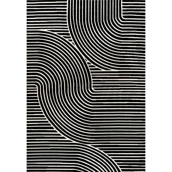Hallie High-Low Minimalist Curve Geometric Black/White 5 ft. x 8 ft. Area Rug