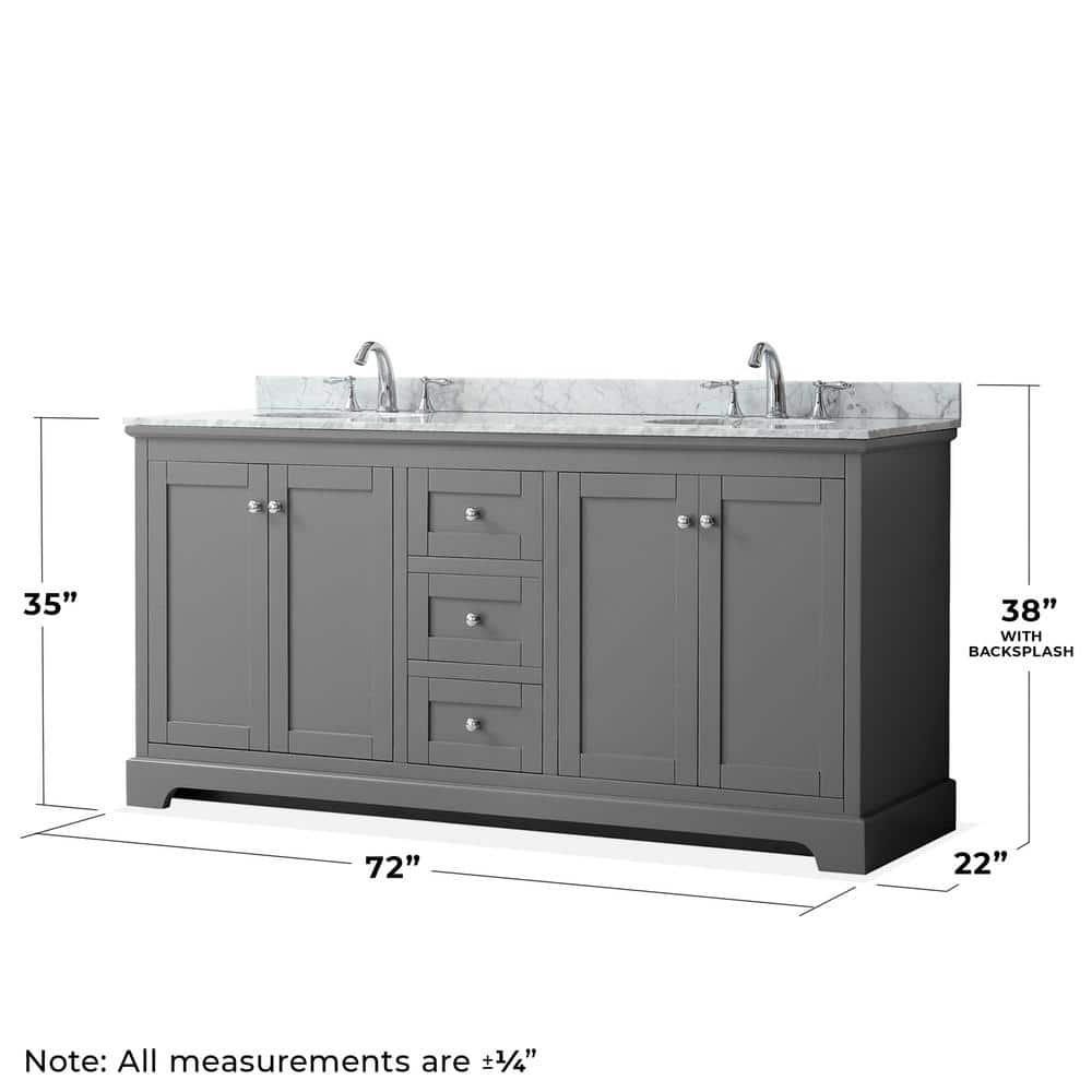 Avery 72" Dark Gray Double Bathroom Vanity with White Carrara Marble