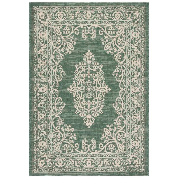 SAFAVIEH Courtyard Dark Green/Beige 8 ft. x 10 ft. Medallion Floral Indoor/Outdoor Patio  Area Rug