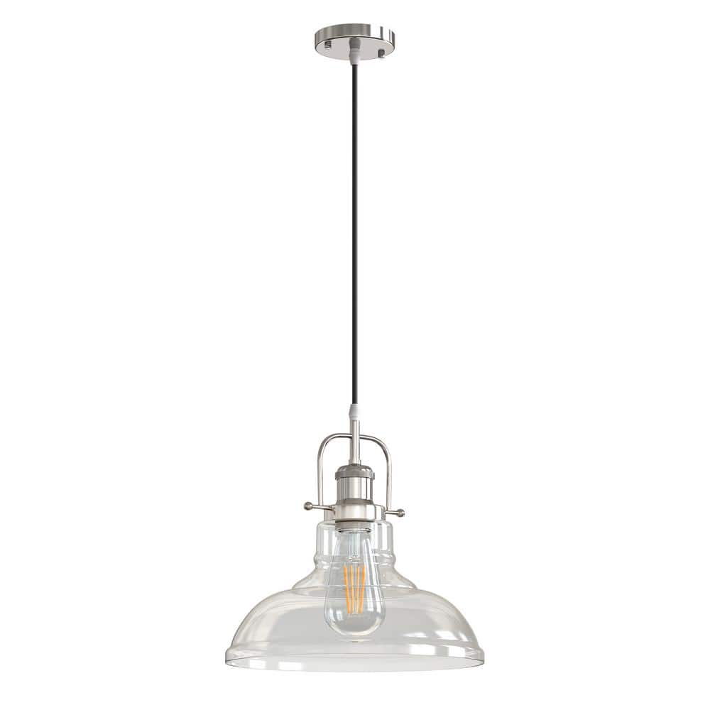 1-Light Brushed Nickel Modern Farmhouse Semi Flush Mount Pendant Light with Clear Glass Shaded price history on PriceWatchPro