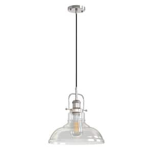 1-Light Brushed Nickel Modern Farmhouse Semi Flush Mount Pendant Light with Clear Glass Shaded