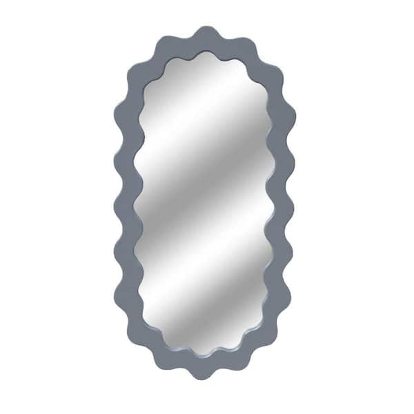 Gray 22 in. W x 43.3 in. H Oval MDF Wall Mirror with Wavy Frame