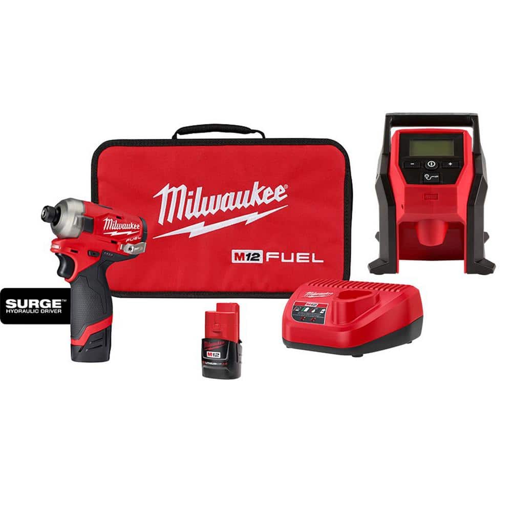 M12 FUEL 12-Volt Lithium-Ion Brushless Cordless SURGE 1/4 in. Hex Impact Driver and M12 Compact Inflator Combo Kit price history on PriceWatchPro