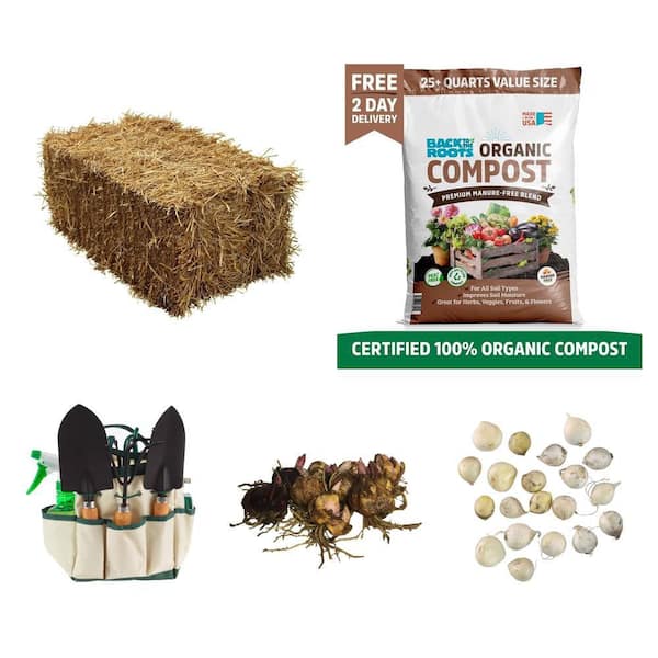 Straw Bale, Compost (1 cu. ft.), Tool Set (8-Piece), Lilies (10), Allium Bulbs (20)