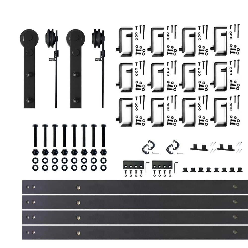 16 ft./192 in. Black Rustic Double Track Bypass U-Shape Sliding Barn Door Hardware Kit - Straight Design Roller price history on PriceWatchPro