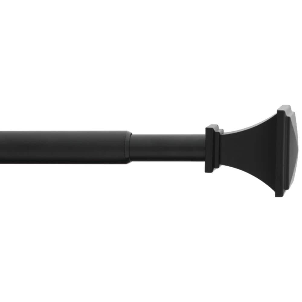 StyleWell 48 in. - 84 in. Telescoping 5/8 in. Single Curtain Rod Kit in Matte Black with Trumpet Square Finials UMB84F1607M06