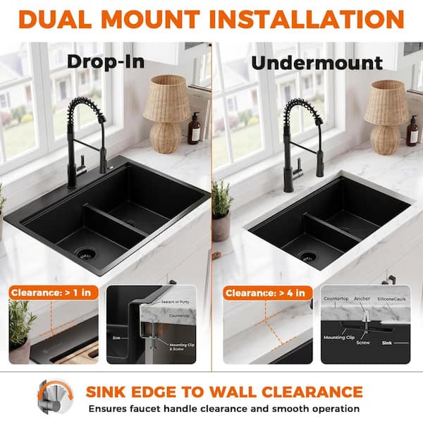 Glacier Bay 33 in. Drop-in Double Bowl 18 Gauge Black Stainless