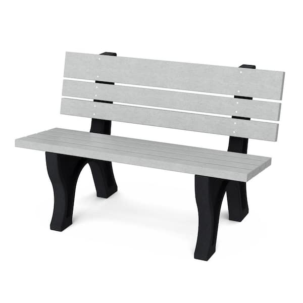Wildridge Heritage 4 ft. Light Gray and Black HDPE Plastic Outdoor Park Bench
