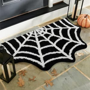 23 in. x 35 in. Spider Web Indoor Halloween Rug Plush Gothic Bathroom Mat, Non-Slip