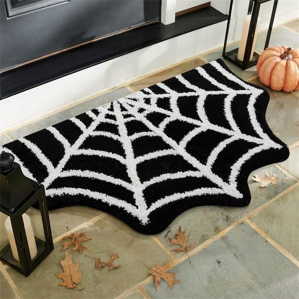 Aoibox 15 in. x 23 in. Spider Web Indoor Halloween Rug Plush Gothic Bathroom Mat, Non-Slip