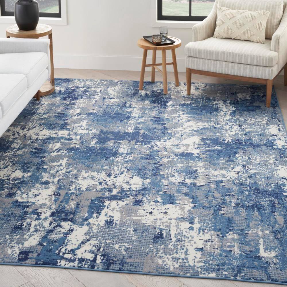 Blue Abstract 8' x 10' Synthetic Easy Care Rug