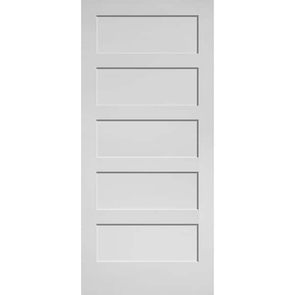 Masonite 36 in. x 80 in. MDF Series Primed White Smooth 5-Panel Equal Solid Core Composite Interior Door Slab