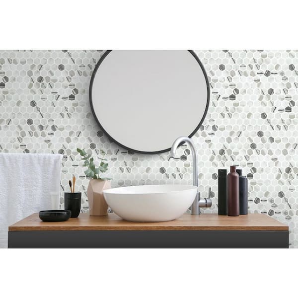 Avery Frothe Grey 1 in. x 1 in. Honeycomb Polished Upcycled Glass Mosaic Floor and Wall Tile (10.34 sq. ft./Case)