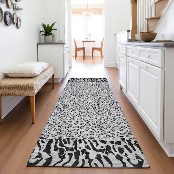 Mayfield Premium Machine Washable Abstract AMF1230 Gray 2 ft. 3 in. x 7 ft. 6 in. Runner Rug