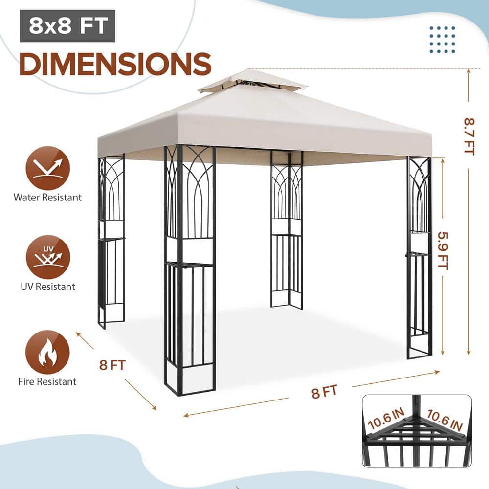 Beige Powder Coated Steel Patio Gazebo with Double Roof