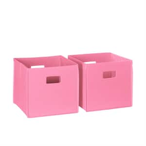 10 in. H x 10.5 in. W x 10.5 in. D Pink Fabric Cube Storage Bin 2-Pack