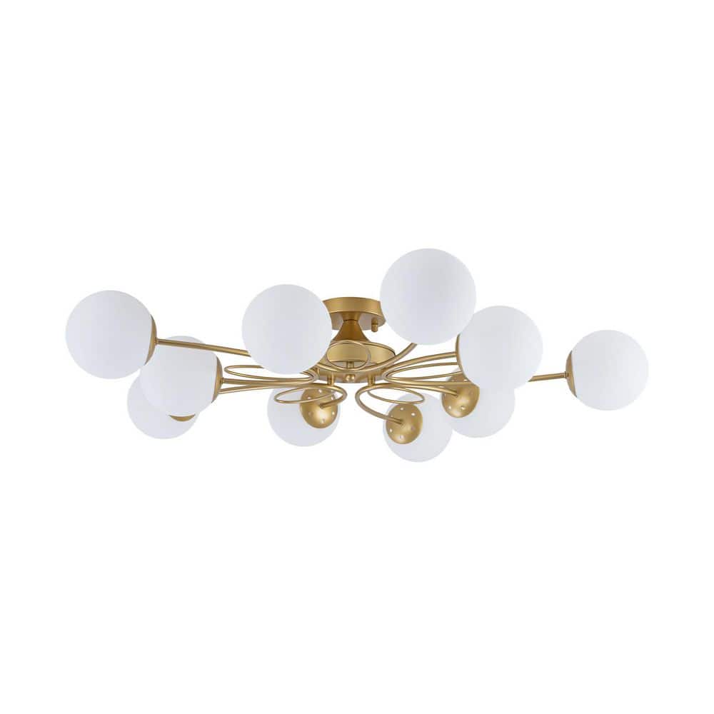 Ceder 10-Light 39.4-in W Modern Glam Painted Gold Sputnik Semi-Flush Mount with Opal Glass Globes for Living Room price history on PriceWatchPro