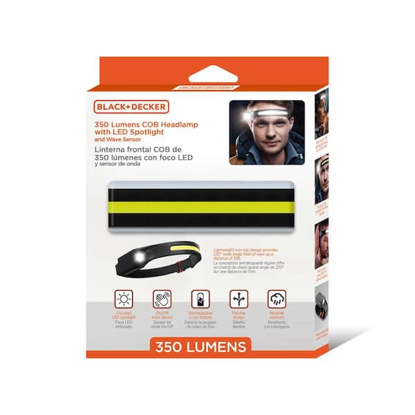 350 Lumens USB Rechargeable COB Headlamp with LED Spotlight and Wave Sensor