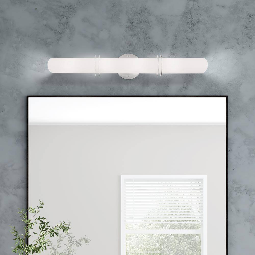 Sleek Brushed Nickel 4-Light Bath Vanity with Satin Opal White Glass