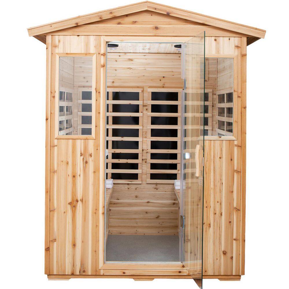4-Person Outdoor Infrared Dry Sauna Room for Home, 2050W Low EMF, 2 Bluetooth Speakers & 2 LED Reading Lamps