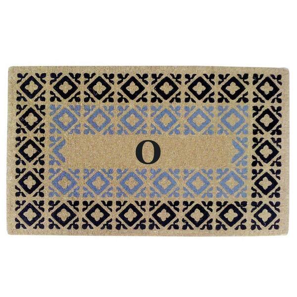 Creative Accents Crispin Blue and Black 22 in. x 36 in. HeavyDuty Coir Monogrammed O Door Mat