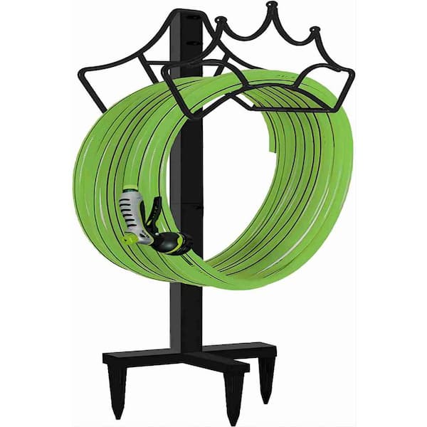 Freestanding Garden Hose Stand Holder - Metal Water Pipe Reel Rack for Outdoor, Shiny Black