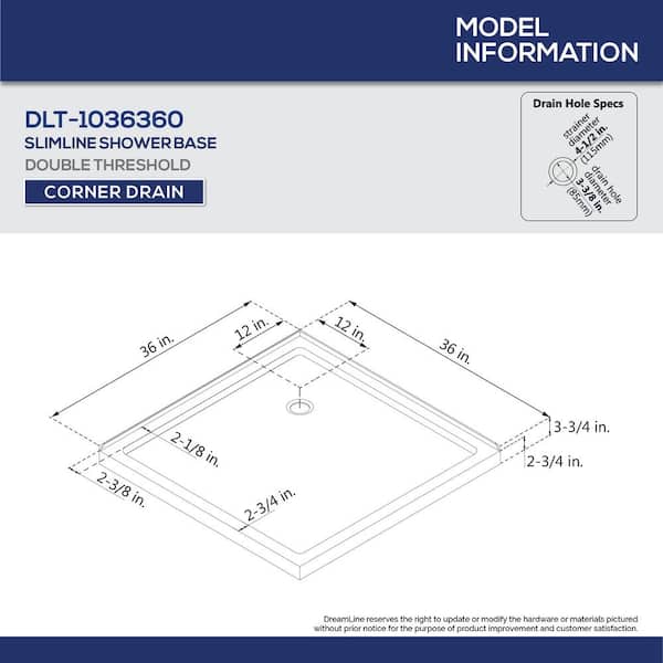 SlimLine 36 in. x 36 in. Double Threshold Shower Pan Base with Corner Drain in White
