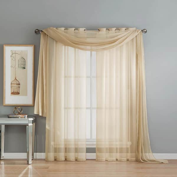 Window Elements Solid Voile Sheer 216 in. L Polyester Curtain Scarf in Beige