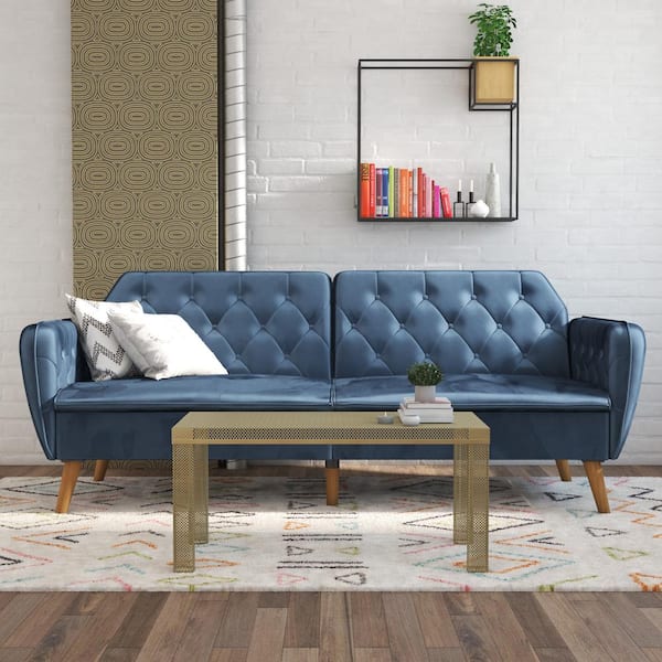 Novogratz Tallulah Memory Foam Blue Velvet Futon 2144679N - The Home Depot