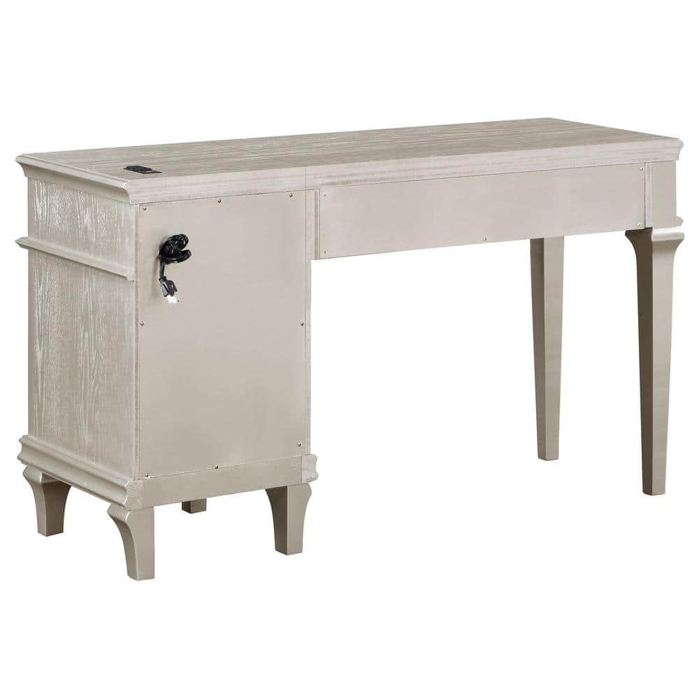 Evangeline Silver Oak 4-Drawer Vanity Table with Faux Diamond Trim