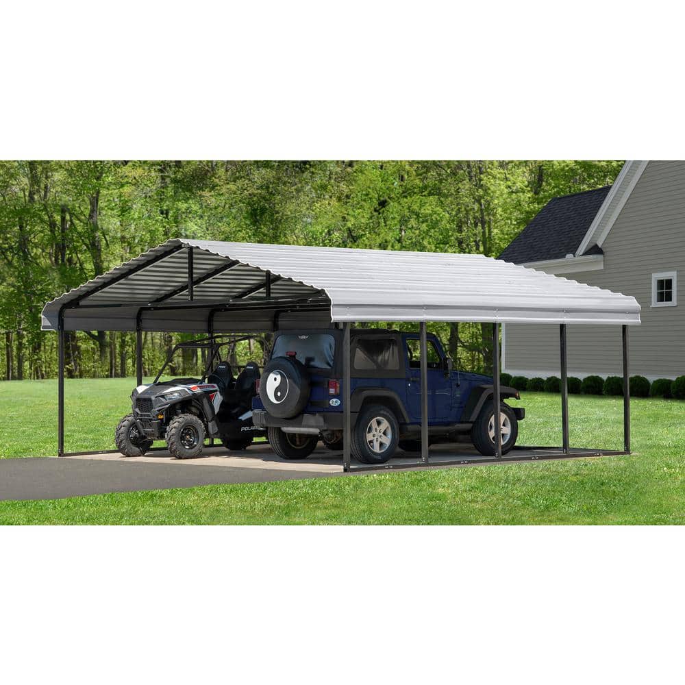 20' x 20' Eggshell Galvanized Steel Carport with Black Frame